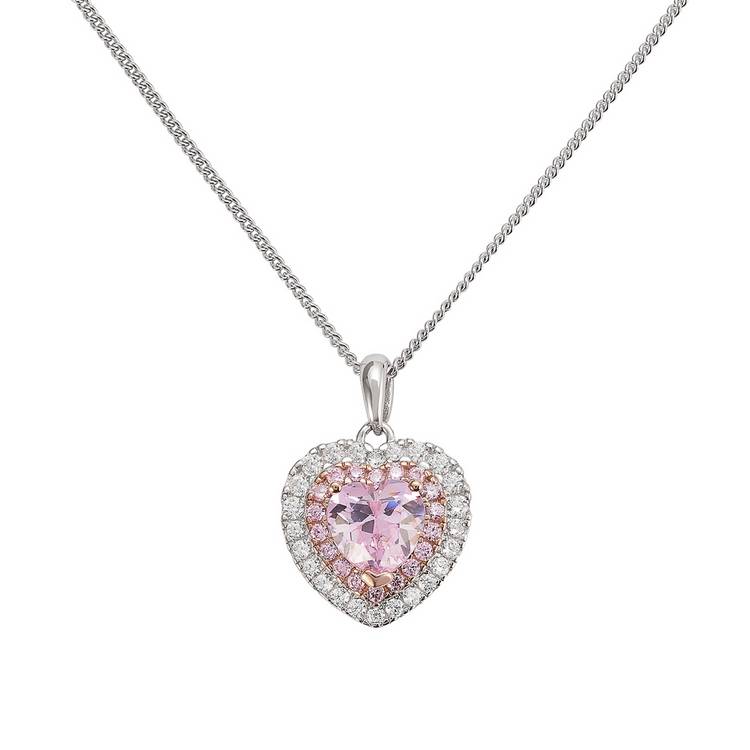 Revere rose gold plated heart cubic zirconia pendant necklace with 45.7cm chain (British brand)