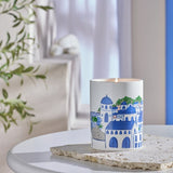 Habitat Santorini ceramic candle in blue and white holder, imported from the UK