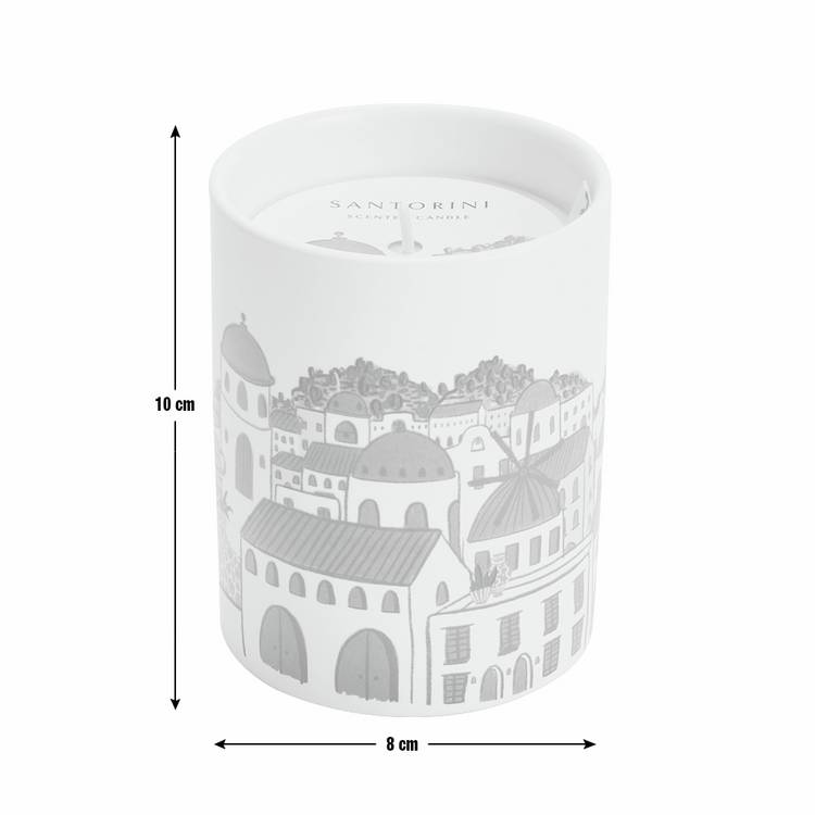 Habitat Santorini ceramic candle in blue and white holder, imported from the UK