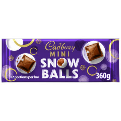 Cadbury Mini Snowballs milk chocolate bar 360g, imported from the UK