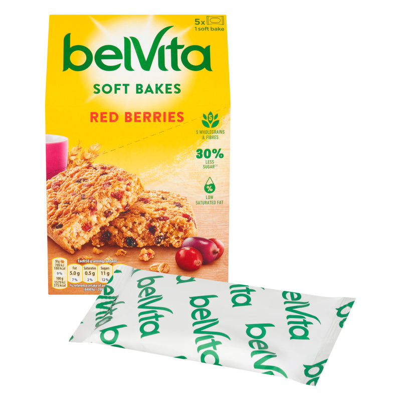 Belvita Soft Bakes Red Berries cereal snack bars 250g multipack - British product