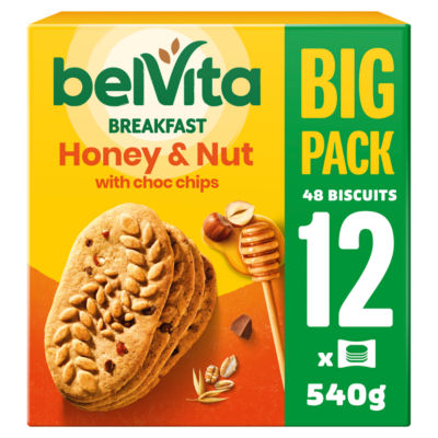 Belvita breakfast biscuits honey and nut with chocolate chips 540g - British product