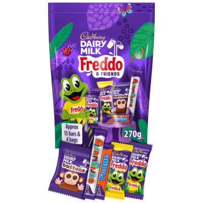 Cadbury Dairy Milk Freddo Friends chocolate pouch 270g, imported from the UK