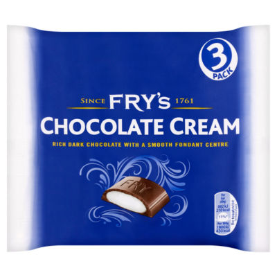 Fry's Barre de chocolat noir 'Chocolate Cream' au centre fondant 3 paquets 147g