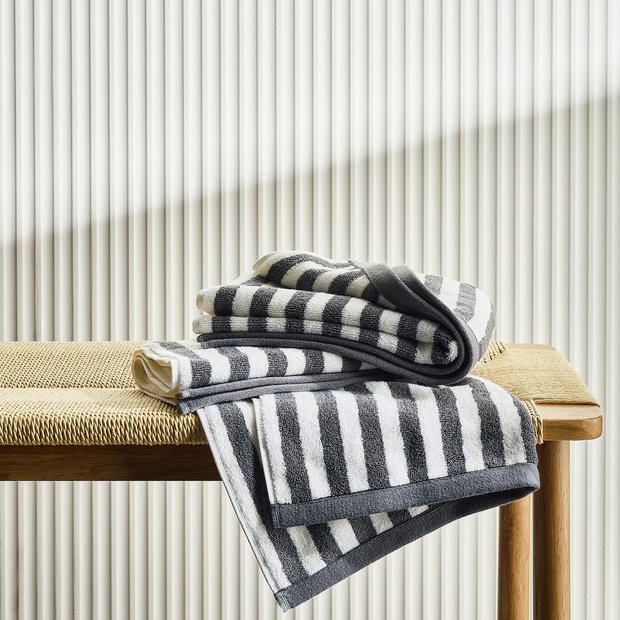 Habitat grey stripe hand towel 2 pack 90x50cm, imported from the UK