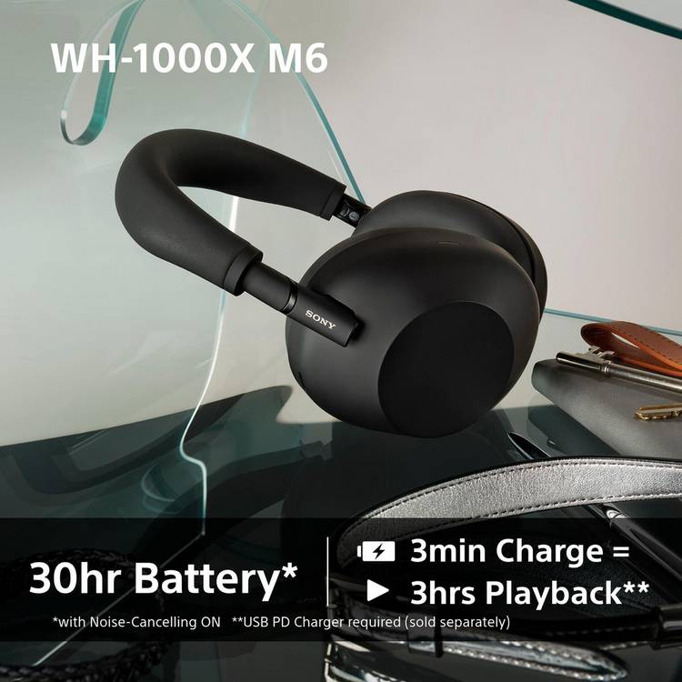 Sony WH-1000XM6 noise cancelling headphones silver, UK version