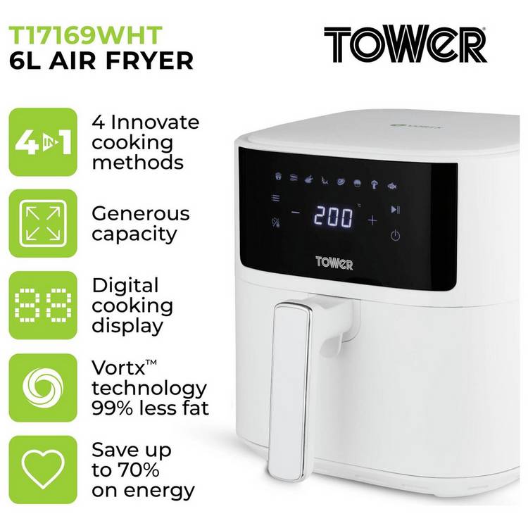 Tower 6L digital air fryer white, UK version