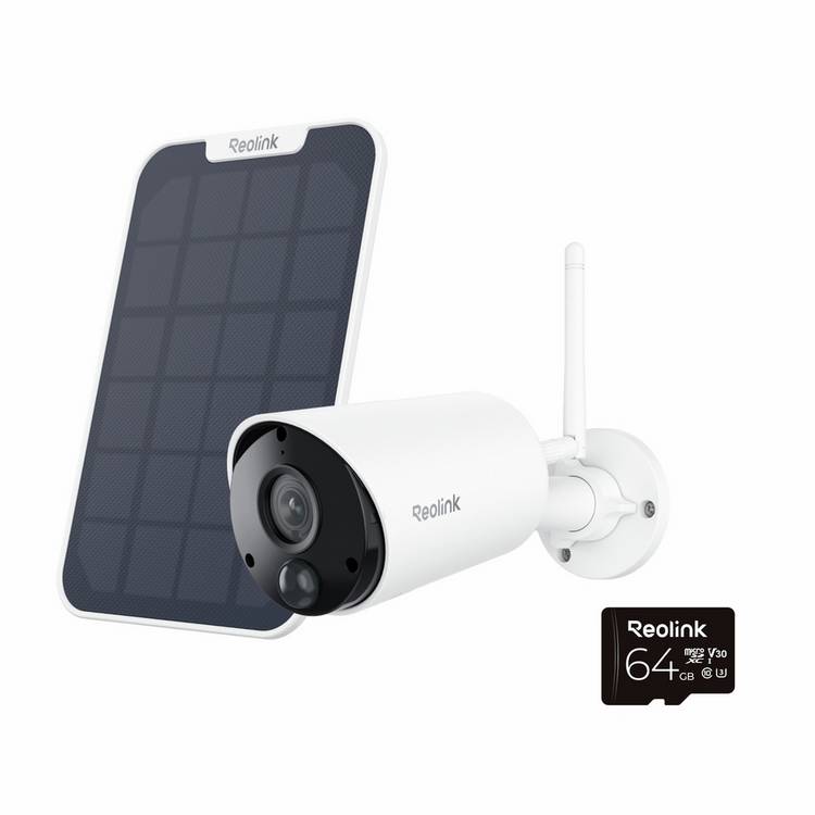 Reolink Argus 2K CCTV camera with solar panel and 64GB SD card, UK version
