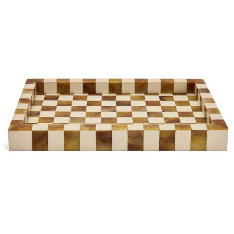 Habitat checkered trinket tray brown wood and resin - British product