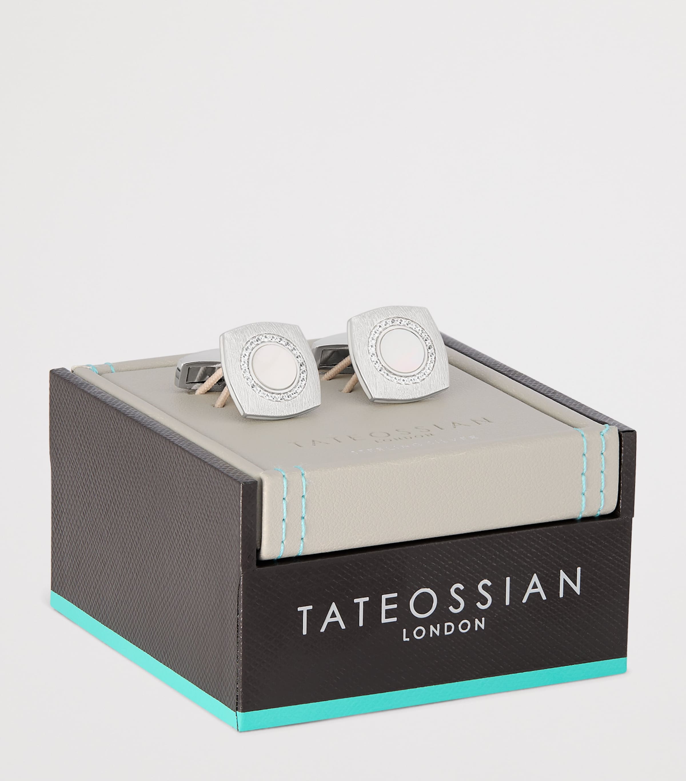 Tateossian Sterling Silver and Sapphire Graffiato Cufflinks (British brand)