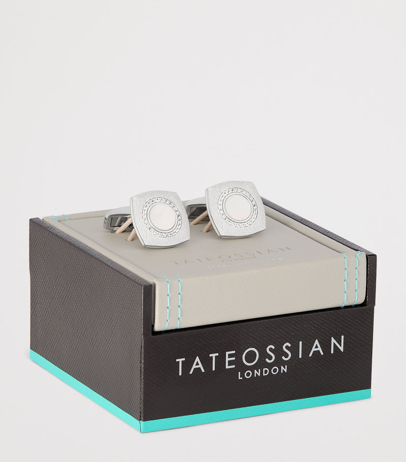 Tateossian Sterling Silver and Sapphire Graffiato Cufflinks (British brand)