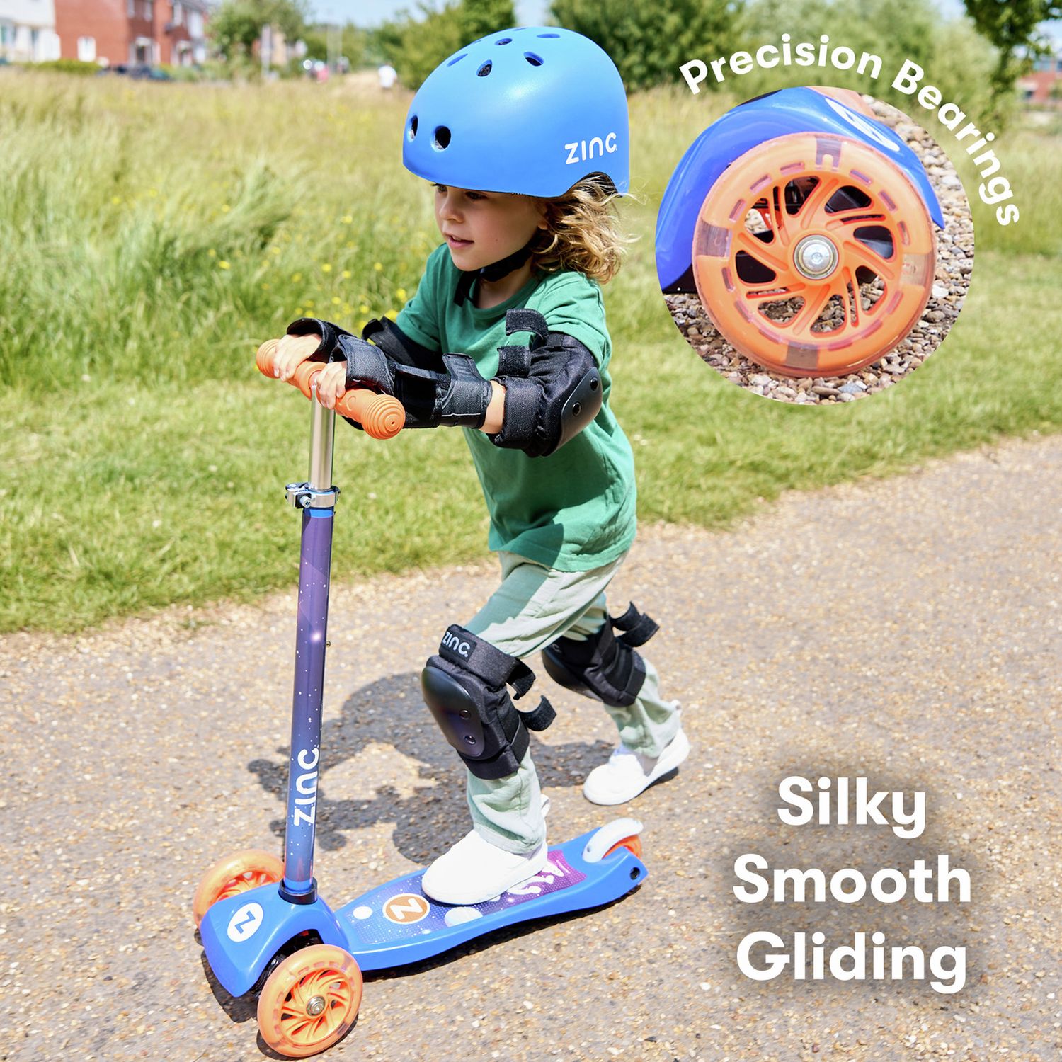 Zinc 3-wheel scooter and helmet combo, imported from the UK