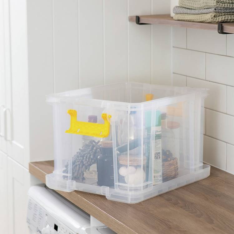 Strata Stackmaster 35L clear storage box, UK version