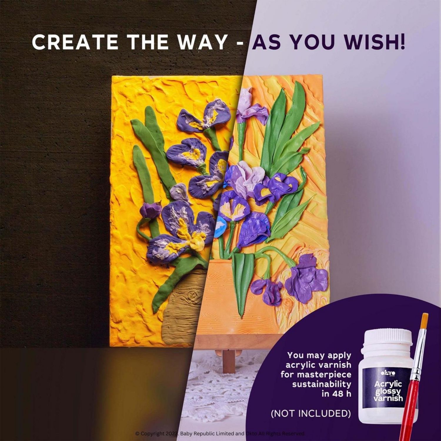 Okto DIY air dry clay Irises art kit, imported from the UK