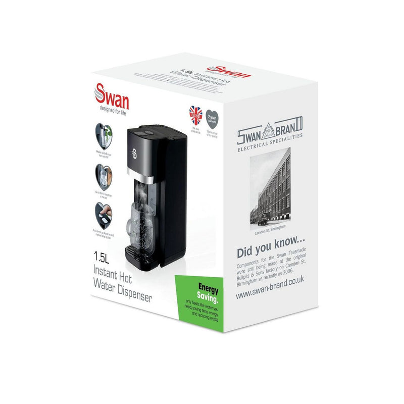 Swan black instant hot water dispenser 1.5 litres, imported from the UK
