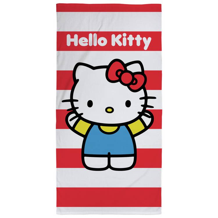 Hello Kitty cotton stripe bath towel red 140x70cm - British product