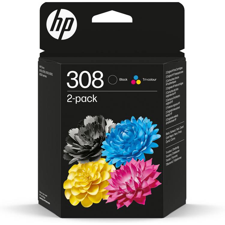 HP 308 black and tri-colour ink cartridge, imported from the UK