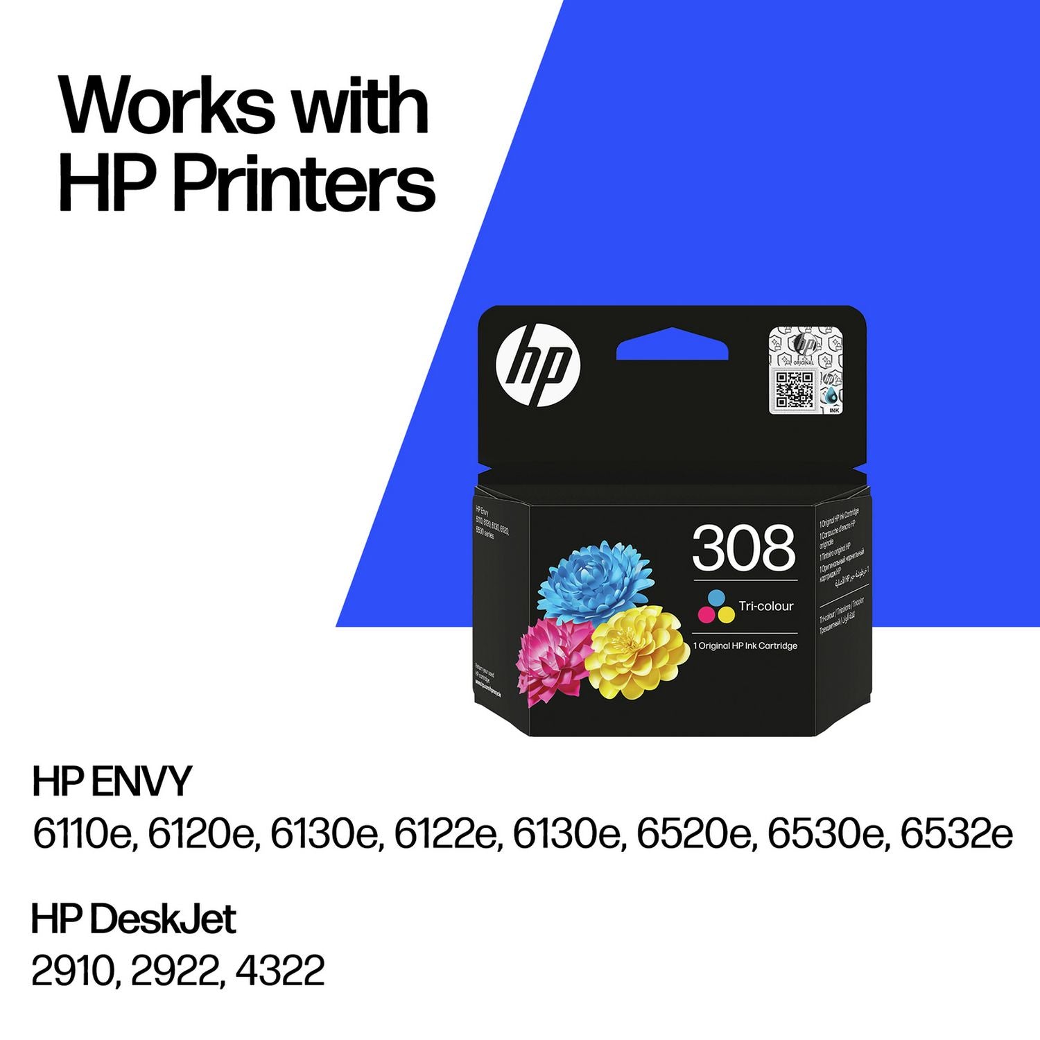 HP 308 original tri-colour ink cartridge, UK version