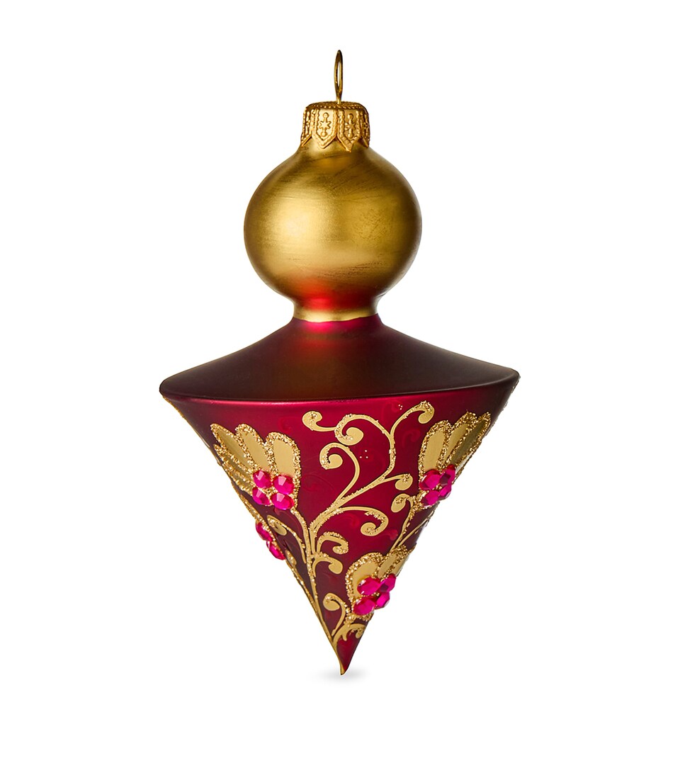 Glass-Blown Hand-Painted Christmas Bauble with Lace Trims
