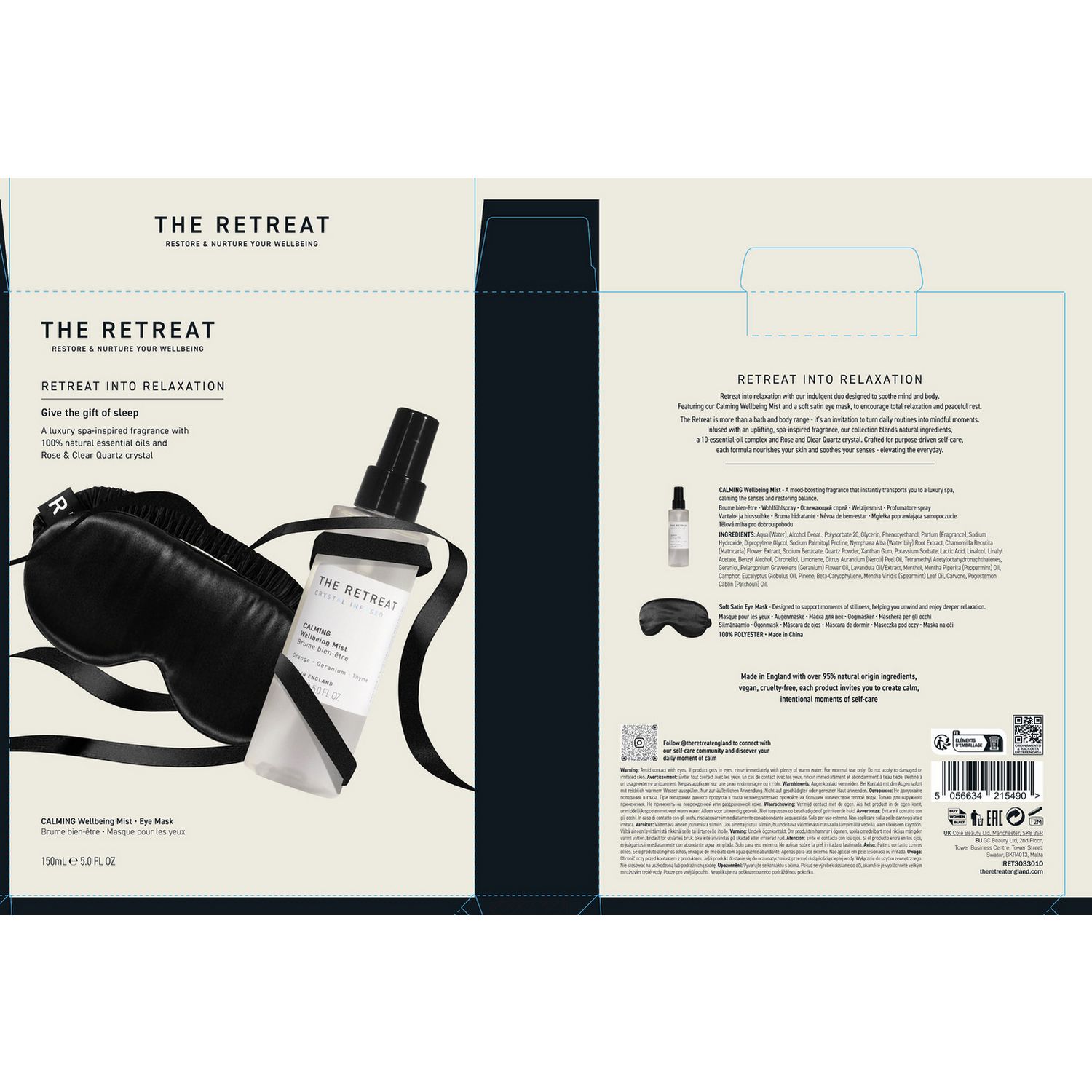 The Retreat sleep gift set with calming mist and eye mask - British product