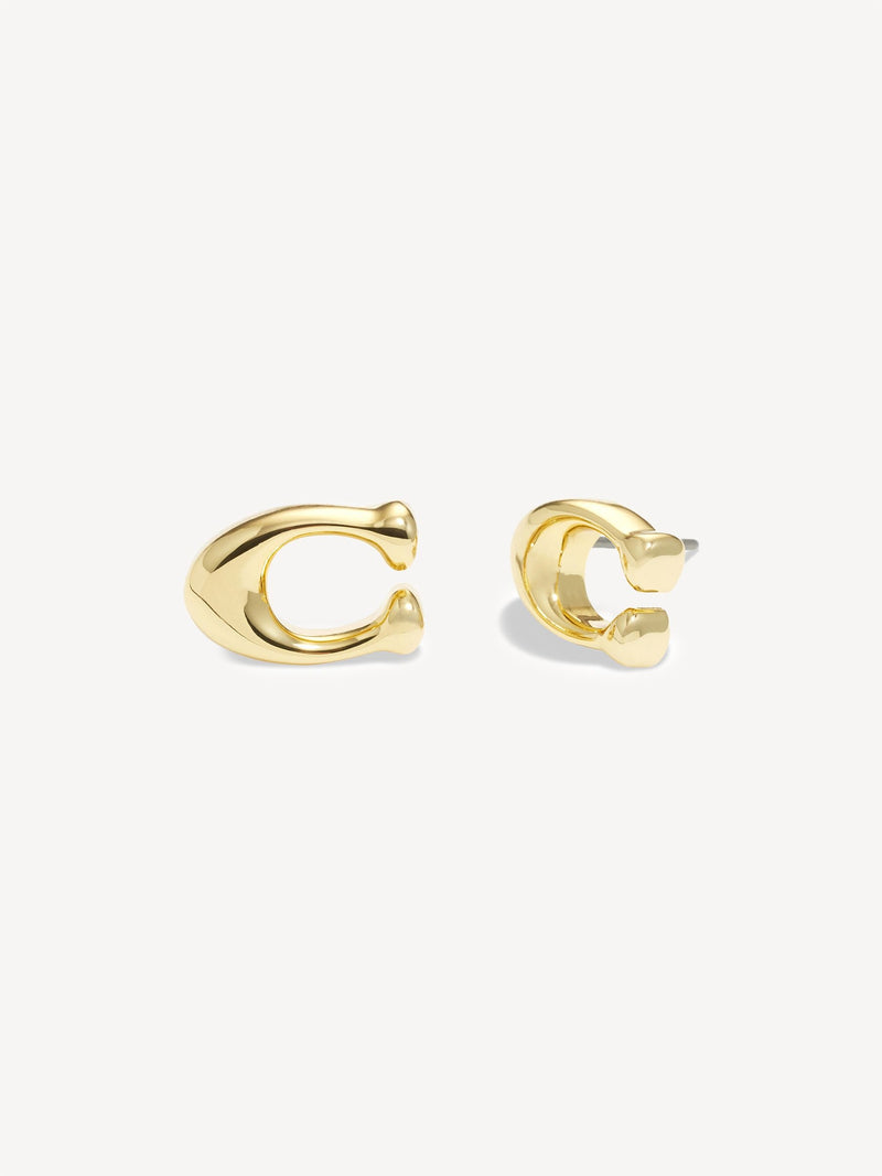 COACH gold tone C stud earrings, UK version