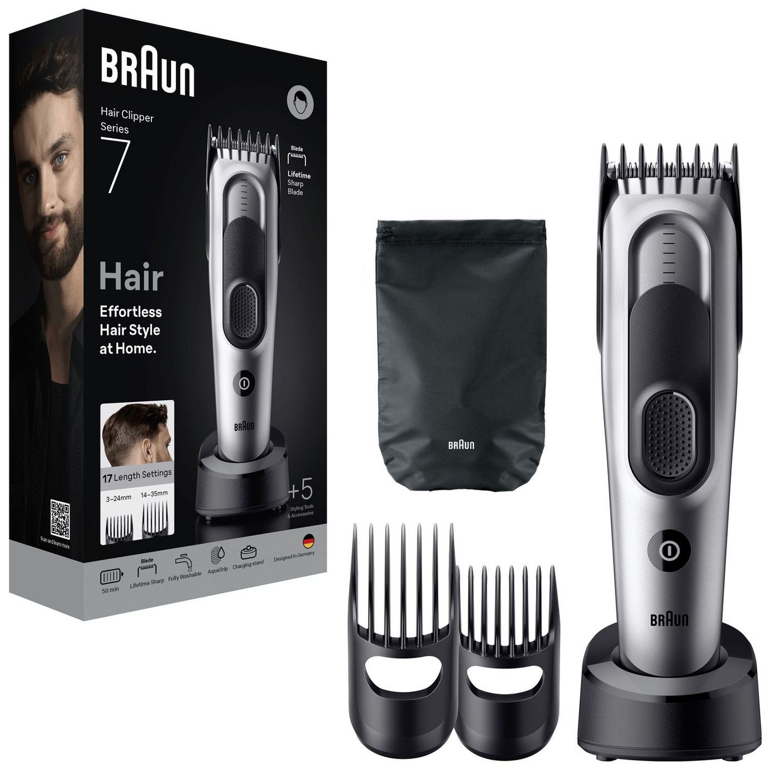 Braun HC 7590 Series 7 hair clipper with combs (British brand)
