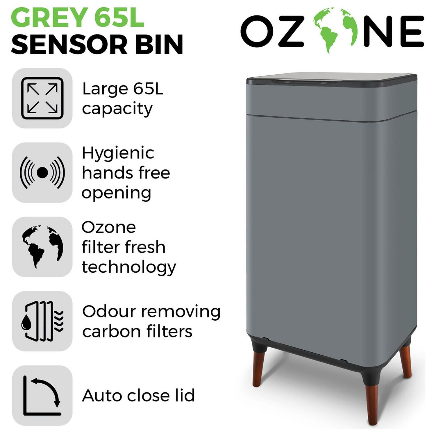 Tower 65 litre sensor bin in grey - British product