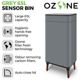 Tower 65 litre sensor bin in grey - British product