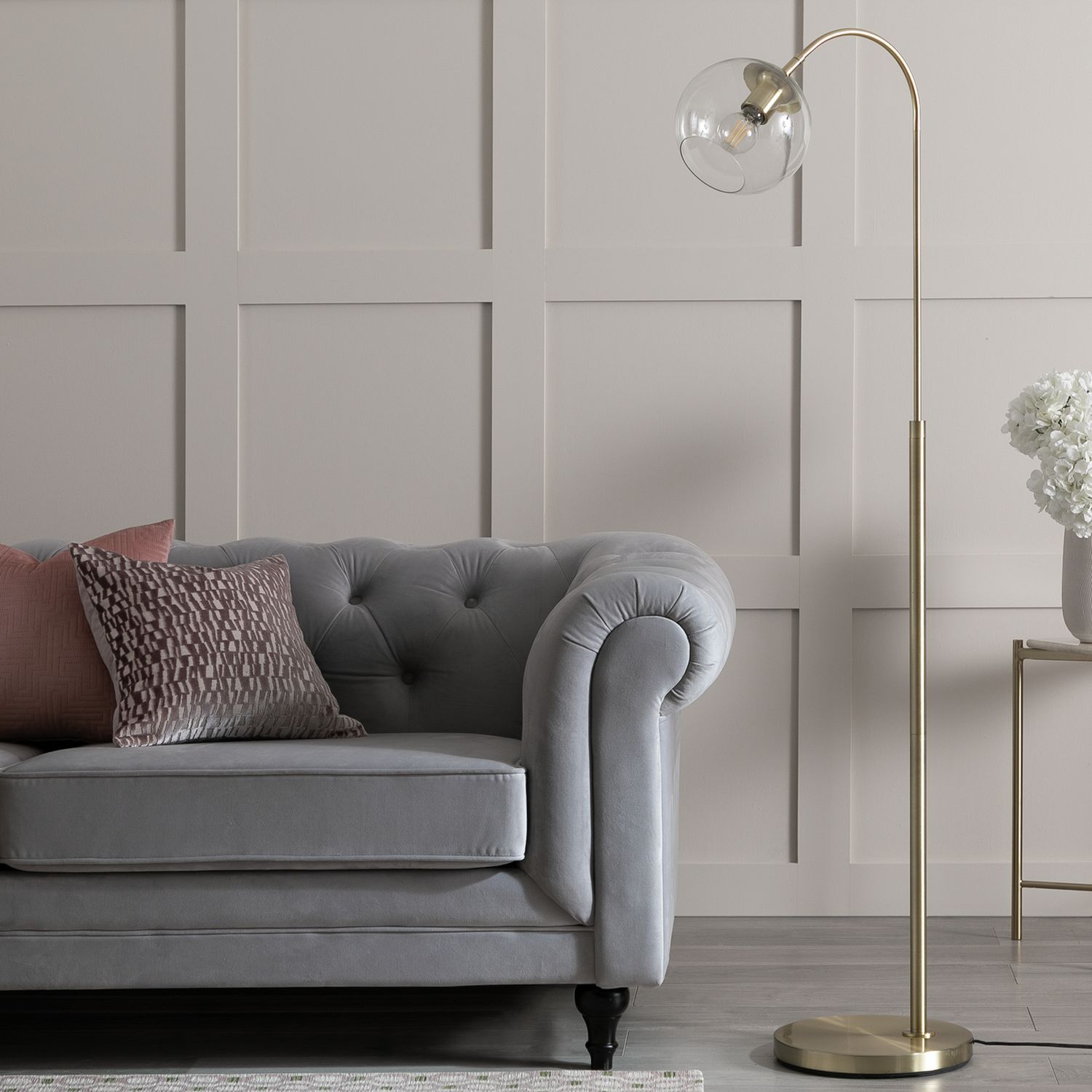 Habitat brass floor lamp with glass shade - British product