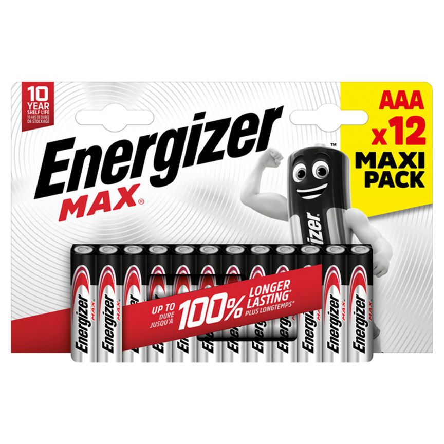 Energizer Max AAA Batteries, Alkaline, 12 Pack GOODS ASDA   