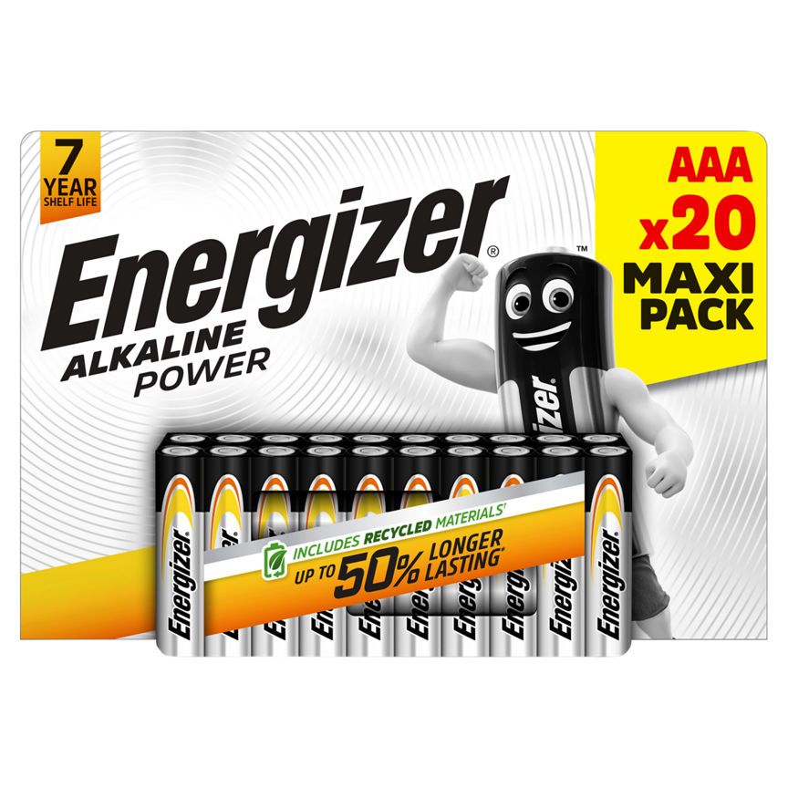 Energizer Alkaline Power AAA Batteries, 20 Pack GOODS ASDA   