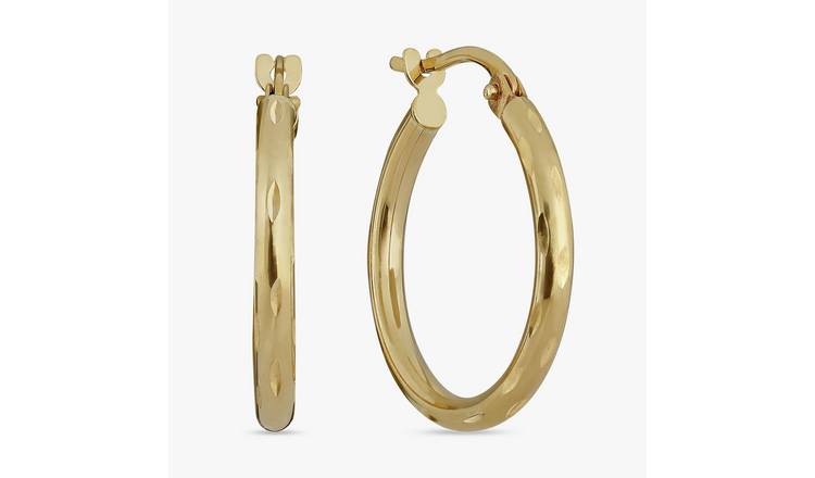 Revere 9ct yellow gold textured hoop earrings (British brand)