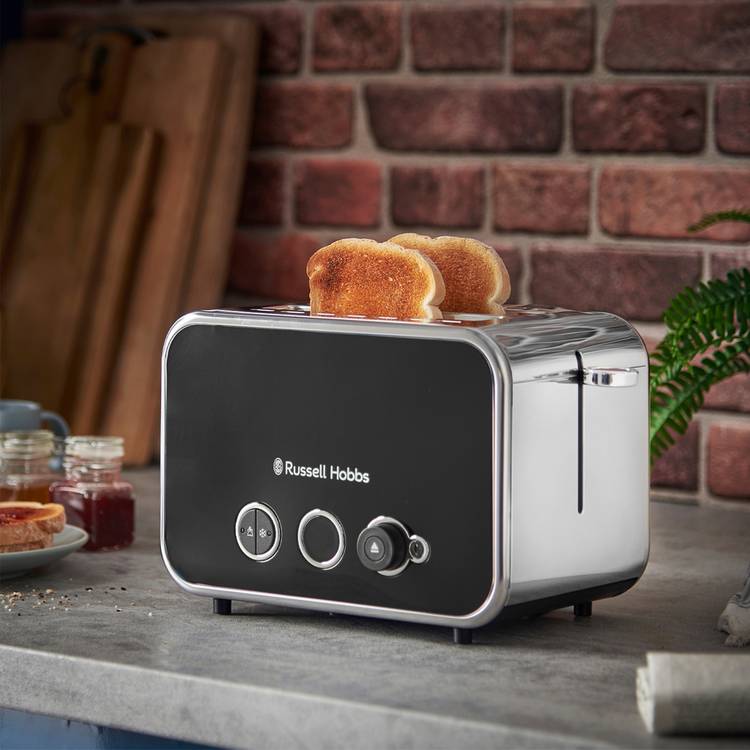 Russell Hobbs Luna 2 slice toaster black silver, imported from the UK