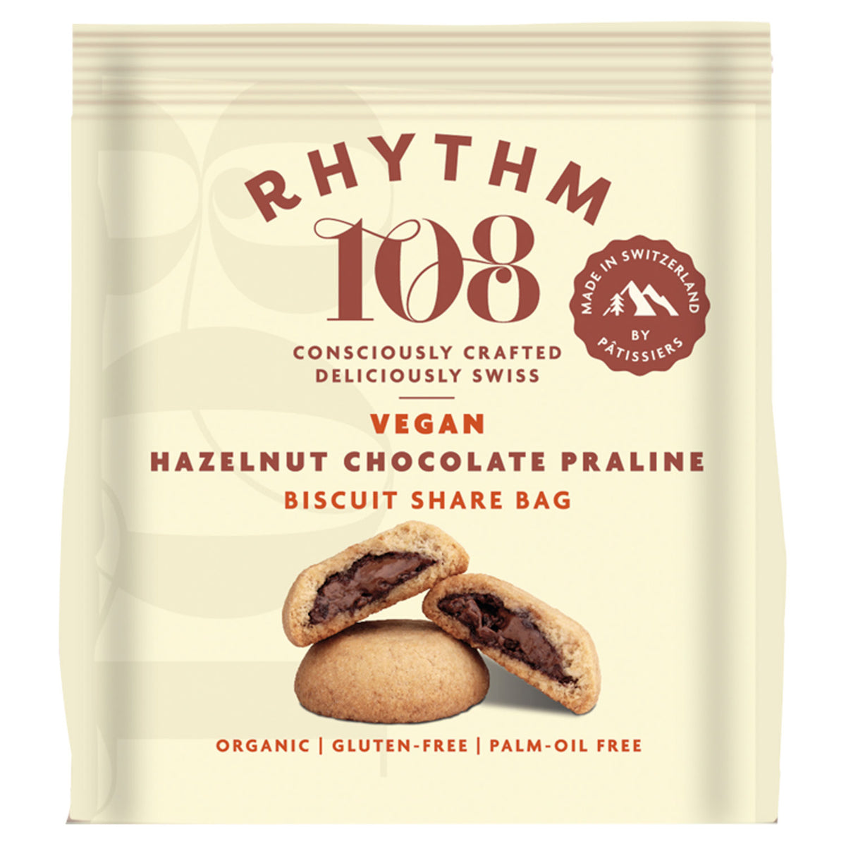 Rhythm 108 hazelnut praline biscuit share bag 135g (British brand)