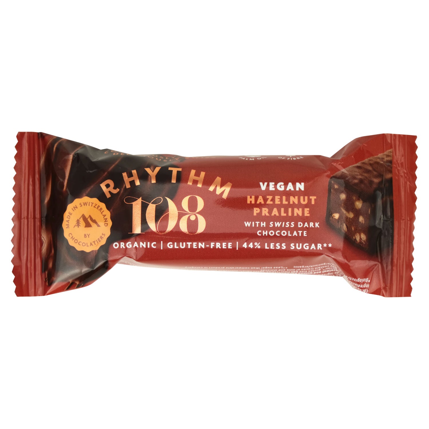 Rhythm 108 vegan hazelnut praline chocolate bar 33g (British brand)