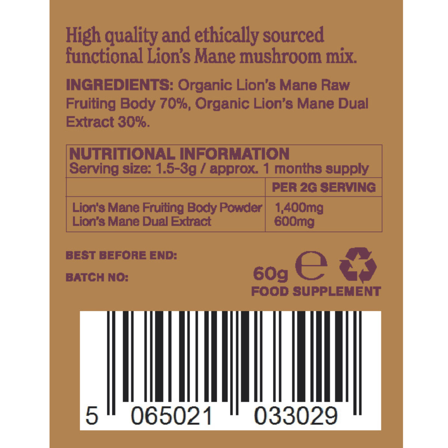 Adaptogenic Apothecary Focus mushroom powder 60g (British brand)