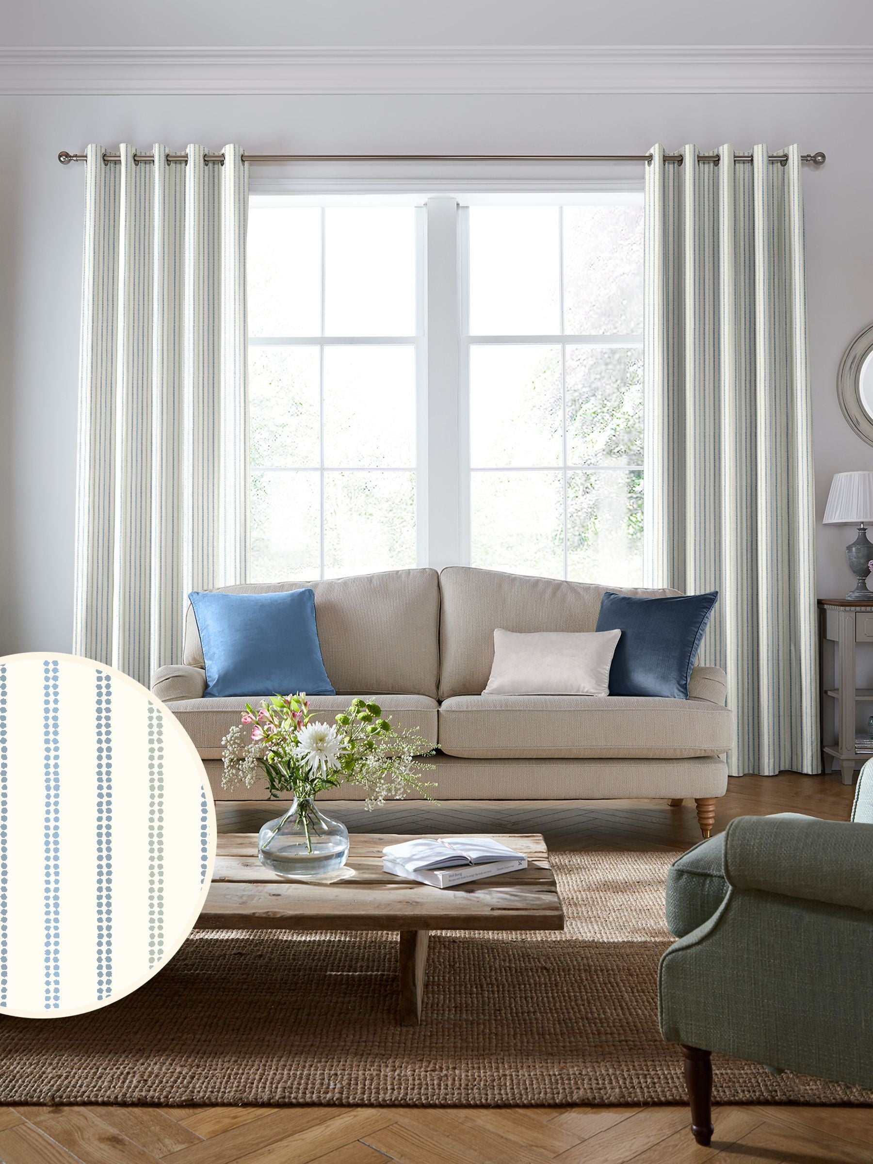 Laura Ashley Vorhänge Blue Candy Stripe - Britisches Produkt