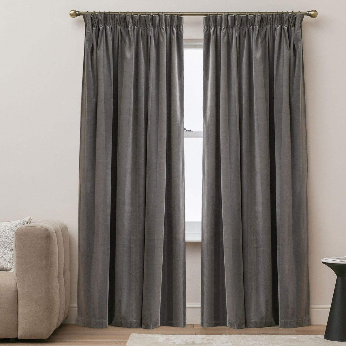 Argos Home Velvet Stripe Blackout Pencil Pleat Curtains - Grey - 168x183cm