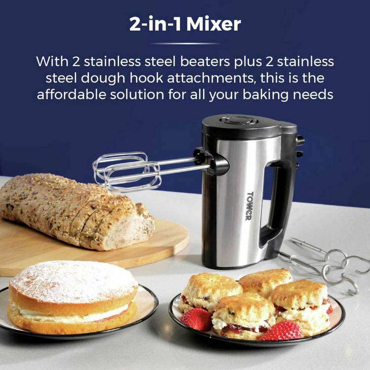 Tower 300W hand mixer stainless steel attachments (British brand)