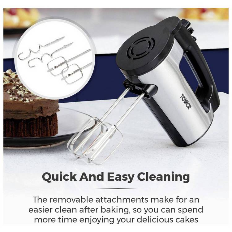 Tower 300W hand mixer stainless steel attachments (British brand)
