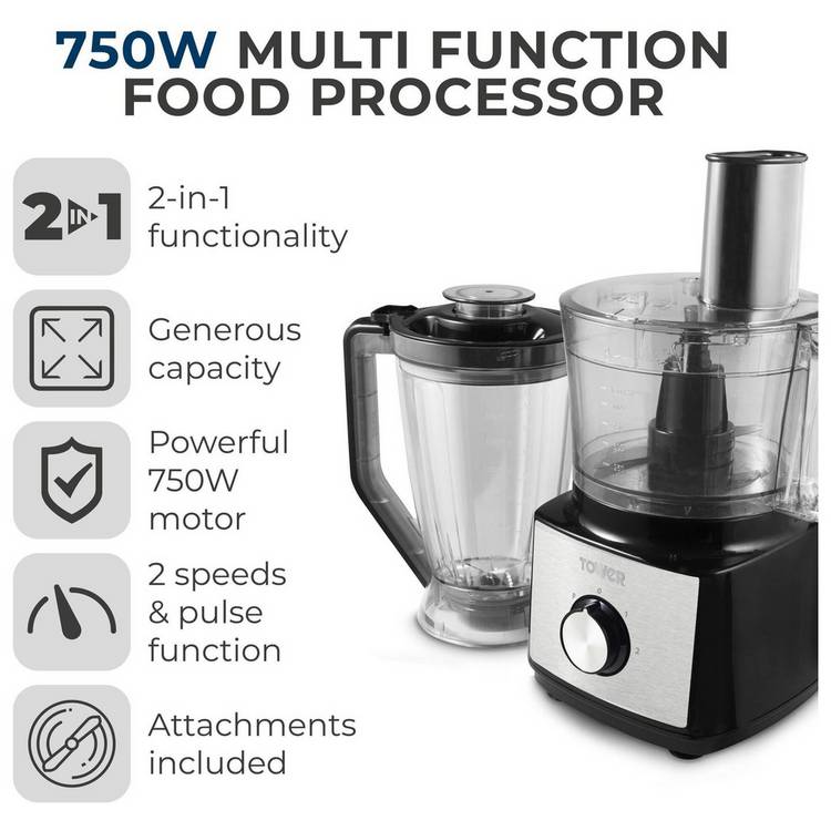 Tower T18008BLK food processor 2L bowl (British brand)