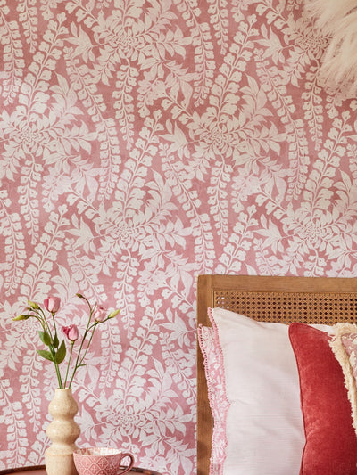 Next Raspberry Pink Roaming Leaf Wallpaper Sample - A4- Buy online at McGrocer