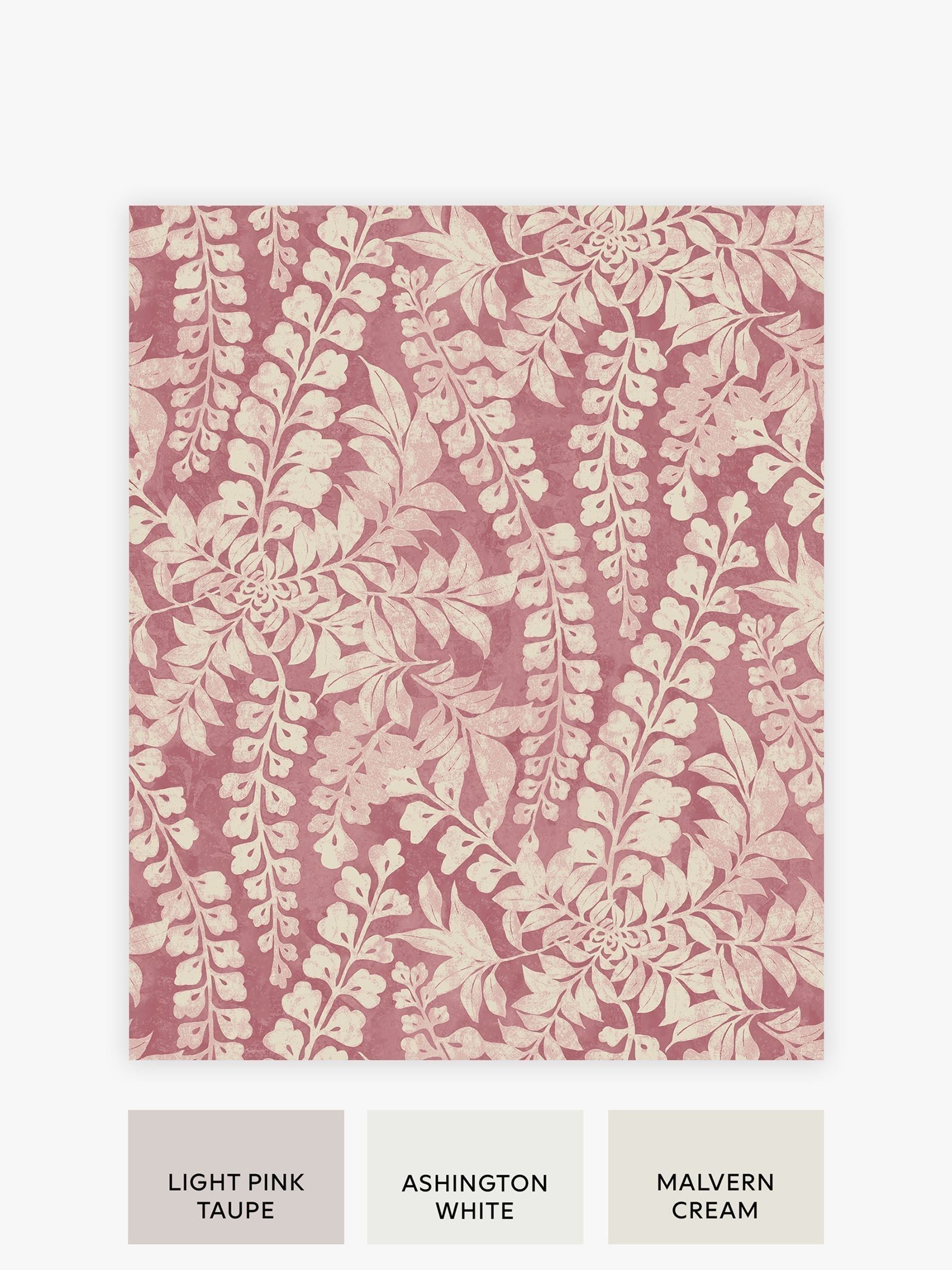 Roaming Leaf A4 wallpaper sample in raspberry pink (British brand)