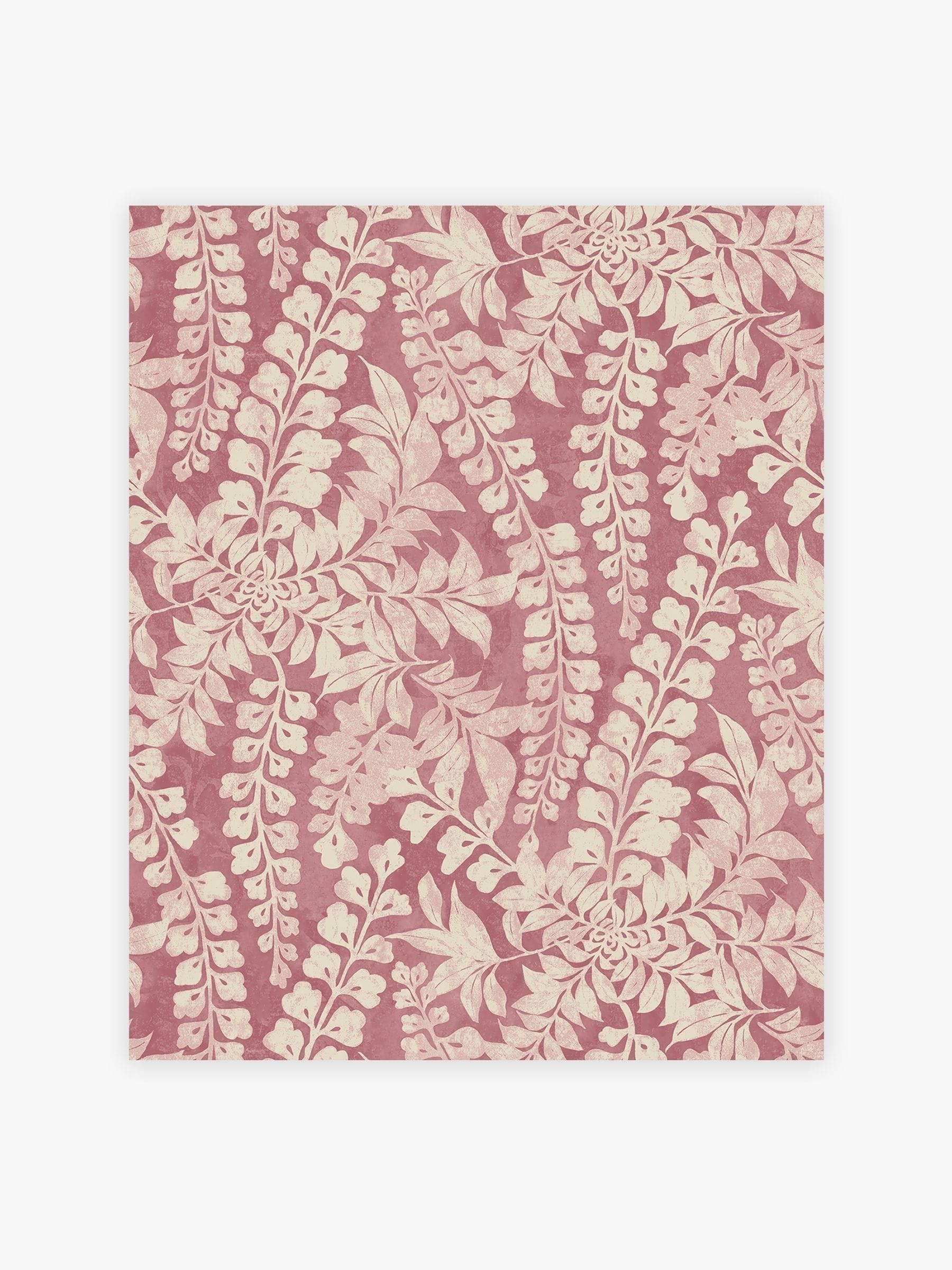 Roaming Leaf A4 wallpaper sample in raspberry pink (British brand)