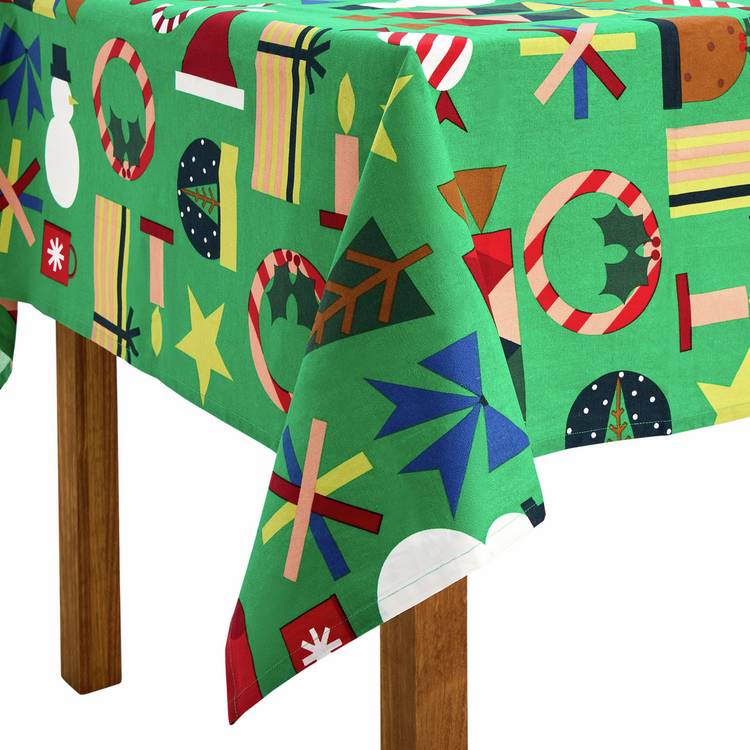 Habitat festive icons tablecloth green L180x140cm, imported from the UK