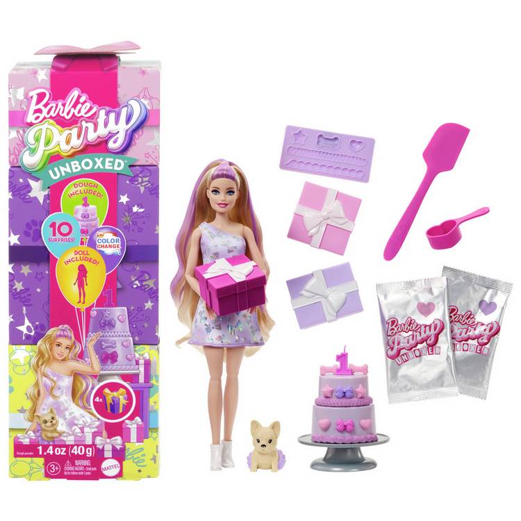 Barbie Party Unboxed Pet Birthday doll with accessories - British product