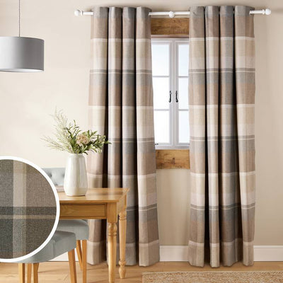 Argos Argos Home Neutral Check Blackout Eyelet Curtains 117x137cm- Buy online at McGrocer