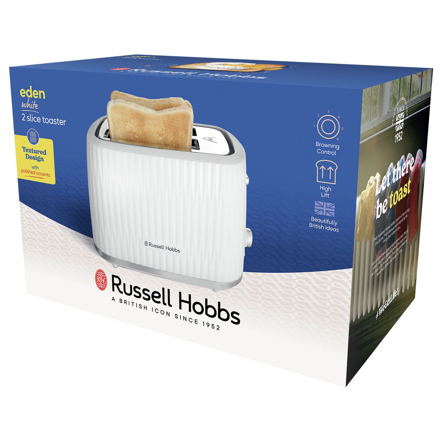 Russell Hobbs Eden white 2-slice toaster (British brand)