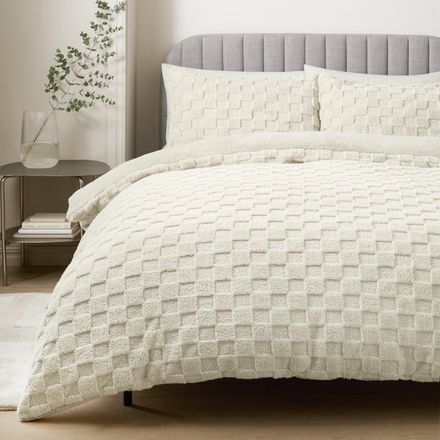 Argos Home fleece bedding set checkerboard textured single - British product