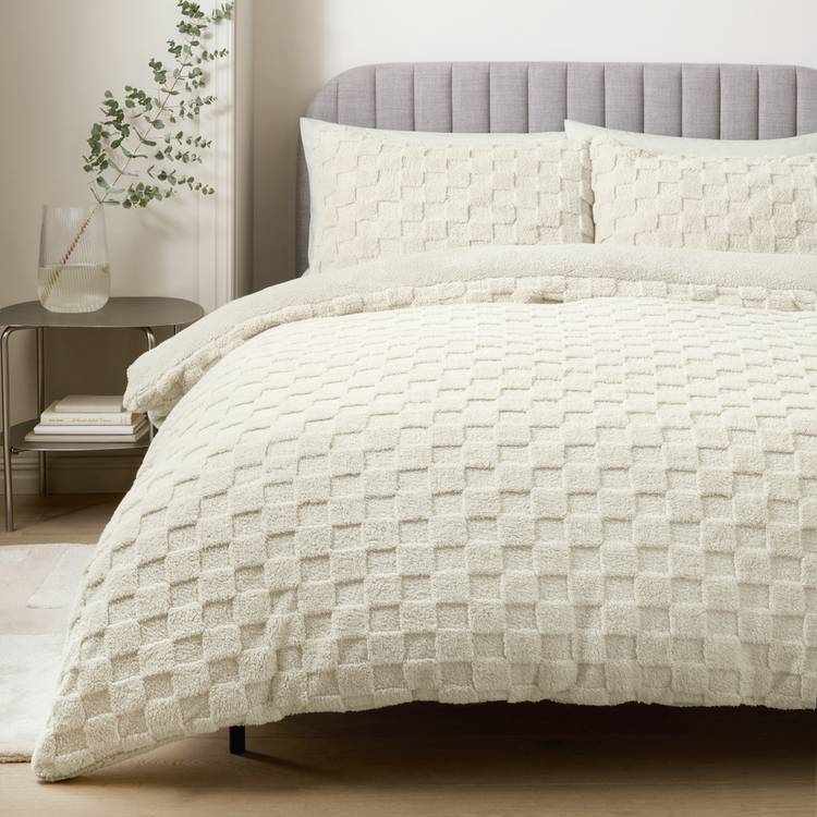 Argos Home fleece bedding set checkerboard textured single - British product